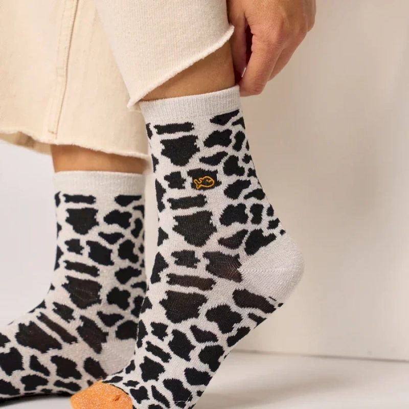Chaussettes pailletées en coton peigné vache - Noir 37-40