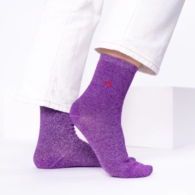 Chaussettes pailletées en coton peigné unies - Violet 37-40