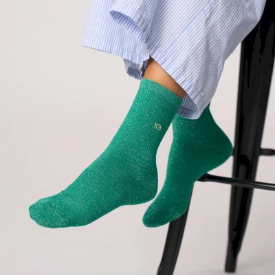 Chaussettes pailletées en coton peigné unies - Vert 37-40