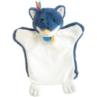 Doudou marionnette Loup bleu indien