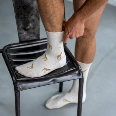 CHAUSSETTES MOTIFS ANIMALIERS BEIGE SAFARI EN COTON PEIGNÉ CHA14 Taille 41-46