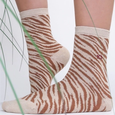 CHAUSSETTES PAILLETÉES EN COTON PEIGNÉ ZÈBRE - BEIGE TAILLE 37-40