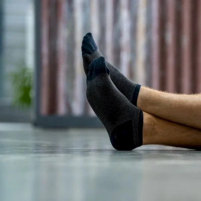 SOCQUETTES RAYÉES BLEU NUIT ET TAUPE EN COTON PEIGNÉ SR20 Taille 41-46