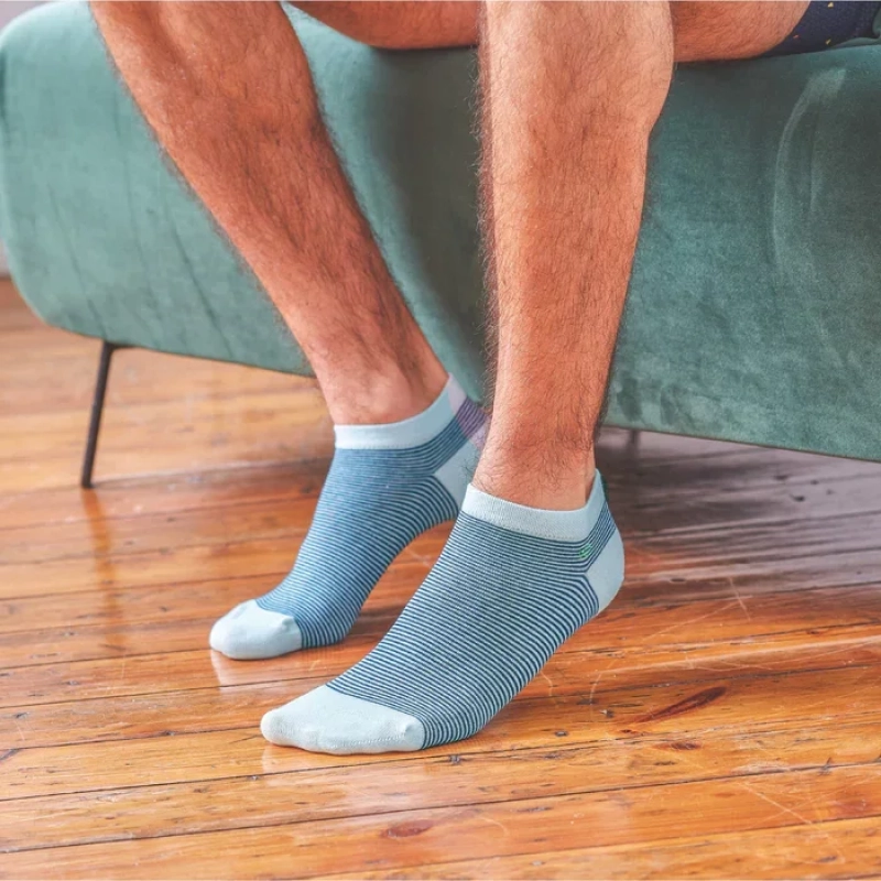 Socquettes en coton peigné A rayures - Bleu marine Taille 41-46