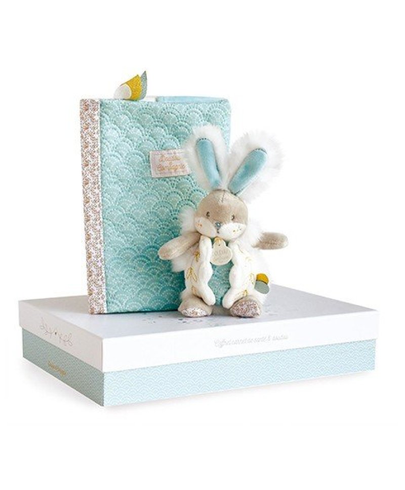 Coffret cadeau naissance lapin de sucre Vert + protège carnet de santé