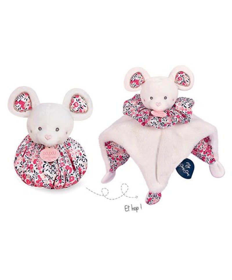 Doudou Souris blanche - Cocon - Balle d'éveil - 3 EN 1