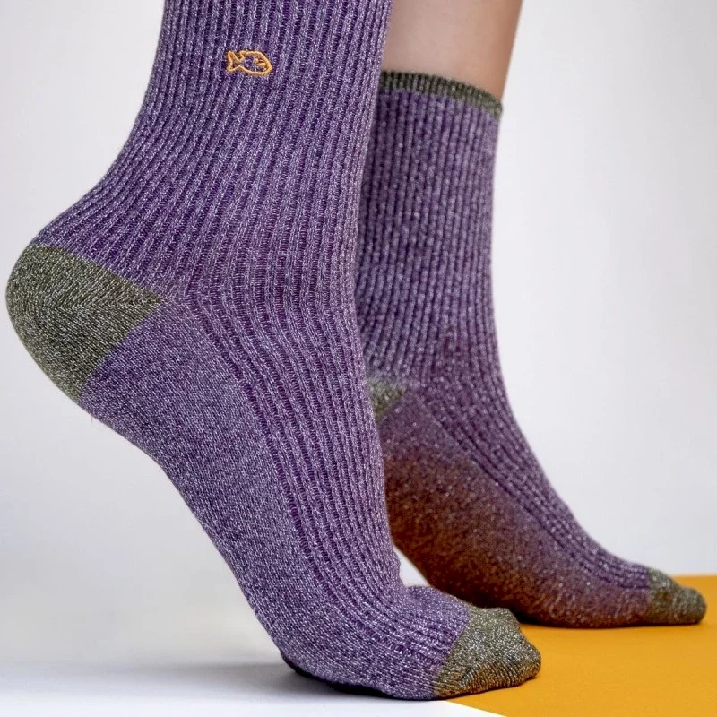 CHAUSSETTES PAILLETÉES EN COTON PEIGNÉ VINTAGE - VIOLET TAILLE 37-40