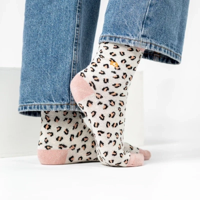 Chaussettes en coton peigné Léopard - Blanc TAILLE 37-40