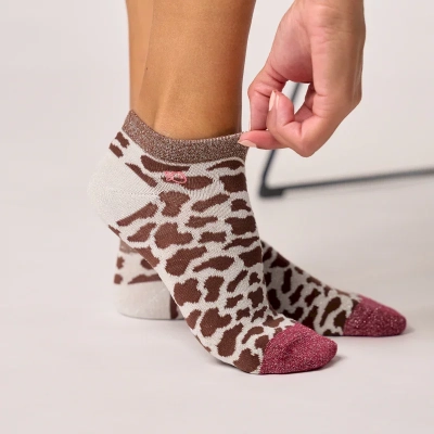 Socquettes pailletées en coton peigné vache - Marron 37-40