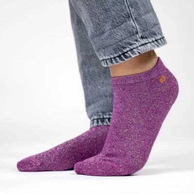 Socquettes pailletées en coton peigné unies - Violet 37-40
