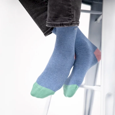 Chaussettes en coton peigné Unies - Bleu chiné taille 41-46