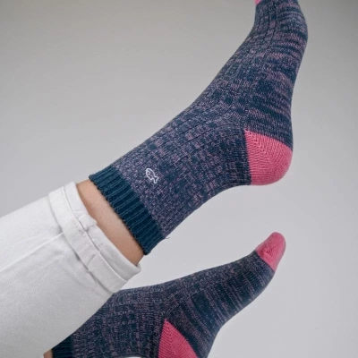 CHAUSSETTES CLUB EN LAINE ET ANGORA BLEU-ROSE TAILLE 37-40