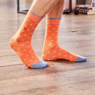 CHAUSSETTES ORANGE PAON EN COTON PEIGNÉ CHL06 Taille 41-46