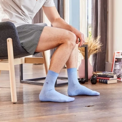 CHAUSSETTES MAILLE PIQUÉE BLEU CLAIR ET VIOLET EN COTON PEIGNÉ MP13 Taille 41-46