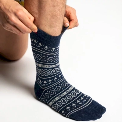 CHAUSSETTES NOËL JACQUARD BLEU CHINE EN COTON PEIGNÉ Taille 41-46