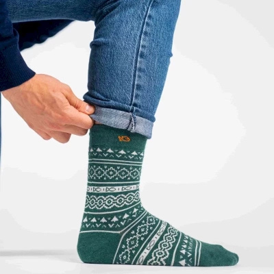 CHAUSSETTES NOËL JACQUARD VERTES EN COTON PEIGNÉ Taille 41-46