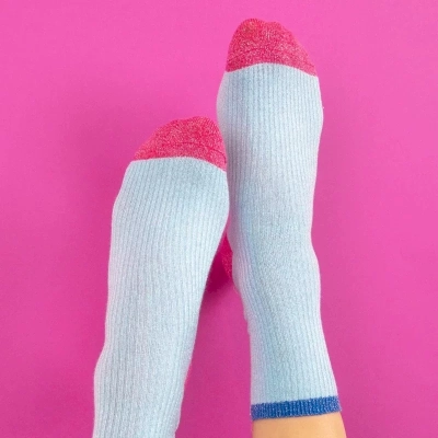 CHAUSSETTES PAILLETÉES EN COTON PEIGNÉ VINTAGE - BLEU CIEL TAILLE 37-40