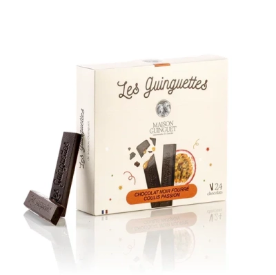 LES GUINGUETTES CHOCOLAT NOIR FOURRÉES COULIS PASSION 180G