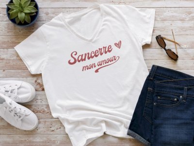 TEE-SHIRT FEMME BLANC "SANCERRE MON AMOUR" PAILLETTE ROUGE